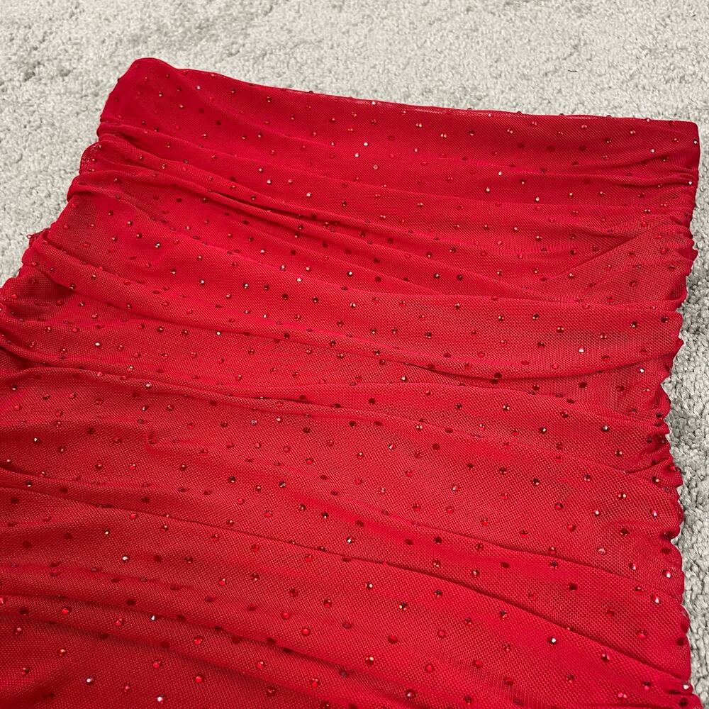 AFRM Skirt Small Red Desani Rhinestone Dotted Ruched Mini Bedazzled Club Rave - Picture 10 of 11